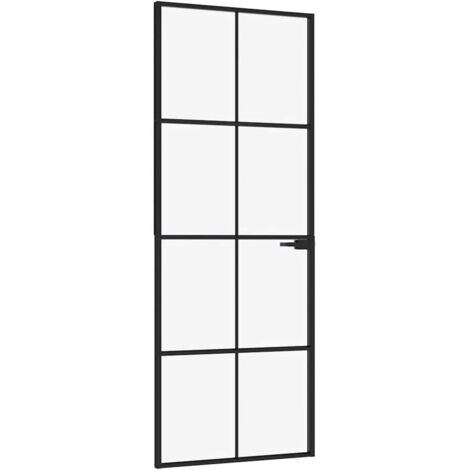 Porte d'intérieur，Porte d'entrée Noir 76x201,5 cm Trempé verre aluminium fin CFW69377