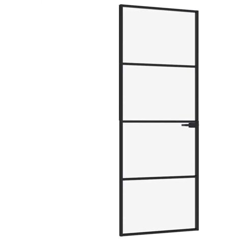 Porte d'intérieur，Porte d'entrée Noir 76x201,5 cm Trempé verre aluminium fin CFW87687