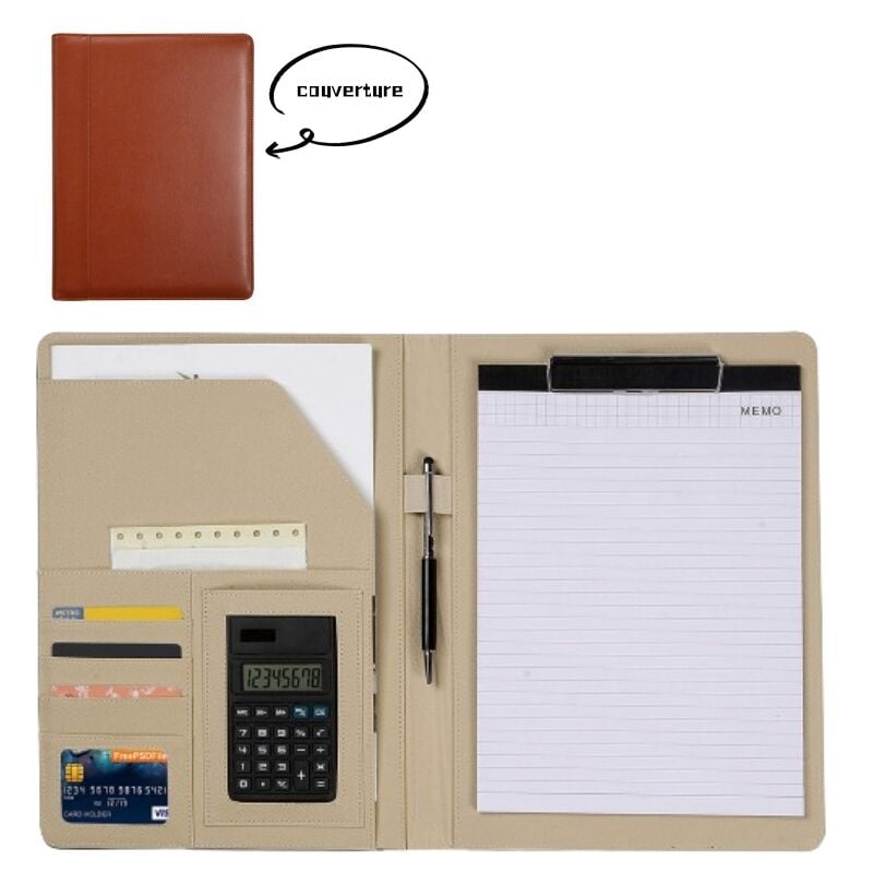 Tumalagia - gabrielle Porte-documents pour hommes, dossier de réunion en cuir, presse-papiers A4, organiseur de bureau avec calculatrice, papier,