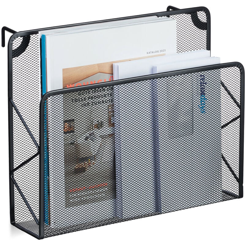 Relaxdays - Porte-documents, journaux, mural, à suspendre, en métal, h x l x p : 28 x 35,5 x 10 cm, noir