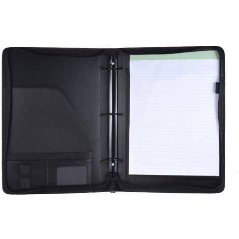 Porte-documents multifonctionnel professionnel A4 en cuir PU avec fermeture éclair, compartiments pour feuilles mobiles, porte-cartes de visite et bloc-notes