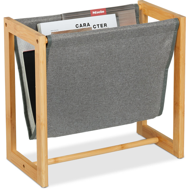 Relaxdays - Porte-documents, pour journaux au format A4, en bambou et polyester, hlp : 37 x 39,5 x 21 cm, nature et gris