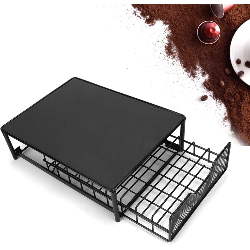 Porte Dosette Support Capsule Tiroir De Rangement Dosette à Café Métal Distributeur Range - Capacité 54 Pièces - pour Maison, Bureau - Noir