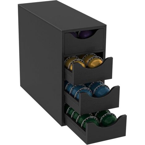 Porte-dosettes pour dosettes organiseur de rangement pour capsules de café, étagère de rangement avec tiroir, 4 niveaux, 104 dosettes, noir