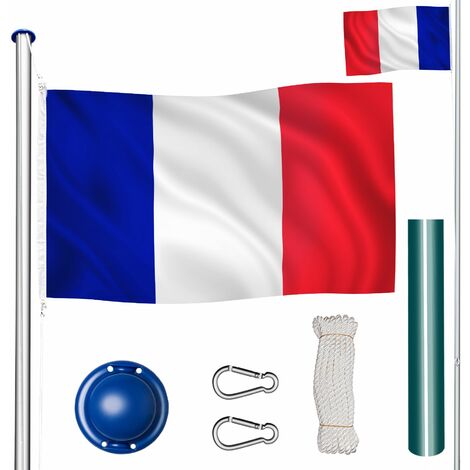 Mât Poteau Porte Drapeau avec 1 Drapeau de la France en Aluminium 625 cm Gris