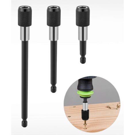 QIEDIE Porte-embout à changement rapide, rallonge de perceuse magnétique, 1/4", porte-clé, adaptateur de tête de forage, jeu d'arbres hexagonaux pour perceuse, tournevis, embouts et tournevis à main, 3 pièce