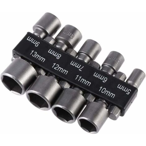 Porte-embout de visseuse　Lot de 9 forets à douille impériale de 5 à 13 mm avec écrou à percussion pour perceuse à queue hexagonale 1/4"