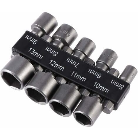 Porte-embout de visseuse　Lot de 9 forets à douille impériale de 5 à 13 mm avec écrou à percussion pour perceuse à queue hexagonale 1/4"