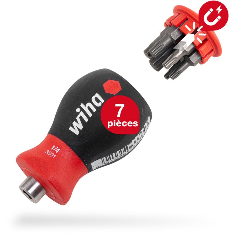 Tournevis porte-embout avec magasin d'embouts torx® avec 6 embouts, court, 1/4' (33743) - Wiha