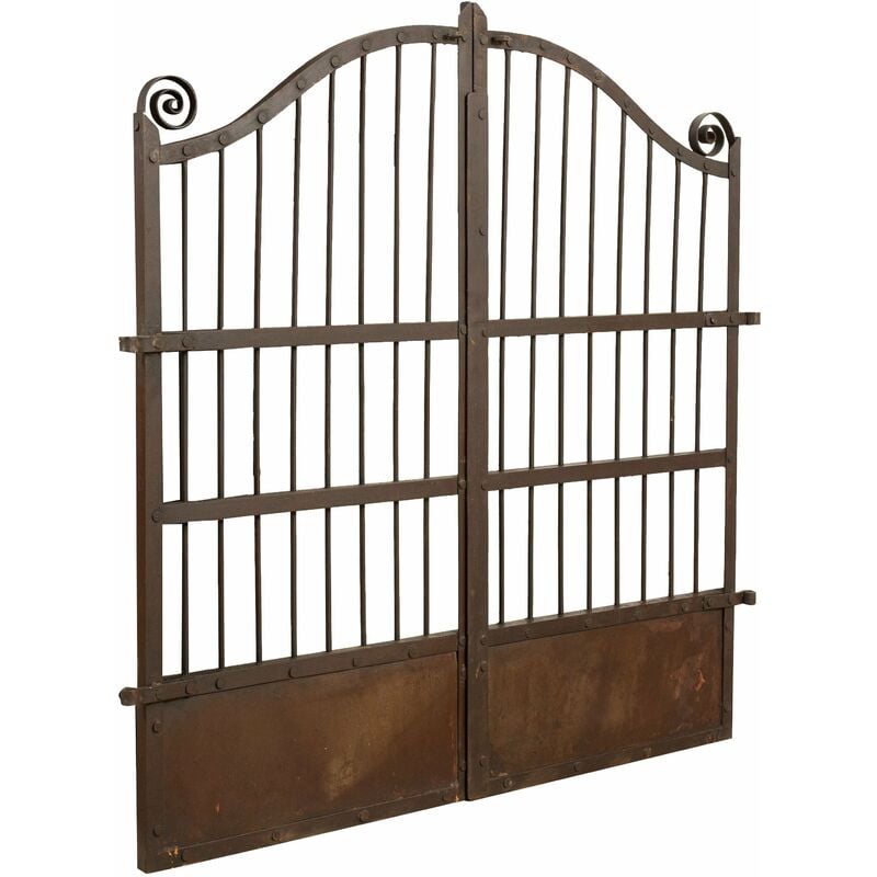 Biscottini - Portail extérieur en fer forgé 115x115x5 cm Portail finition antique Pièce unique Portail de jardin extérieur Marron