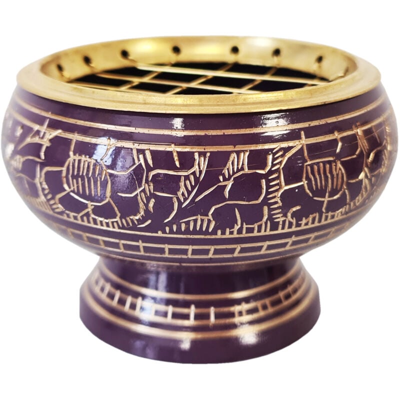 Porte encens à charbon pourpre en laiton