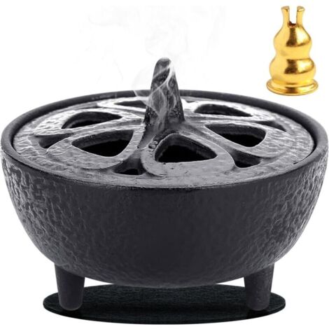 Porte-Encens en Fonte avec Couvercle Forme Lotus, Bruleur Encens Aromathérapie et Pleine Conscience, Encensateur Décoration Intérieur zen Orientale Traditionnelle pour Salle de Bain, Chambre à Coucher