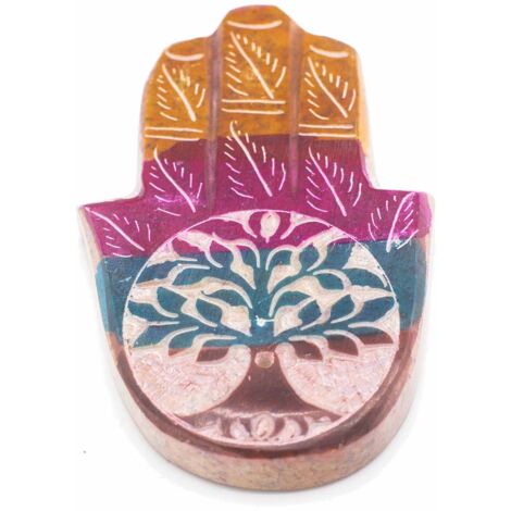 Porte-encens Hamsa en pierre stéatite 9x6cm - Arbre de vie- Vendu par 1