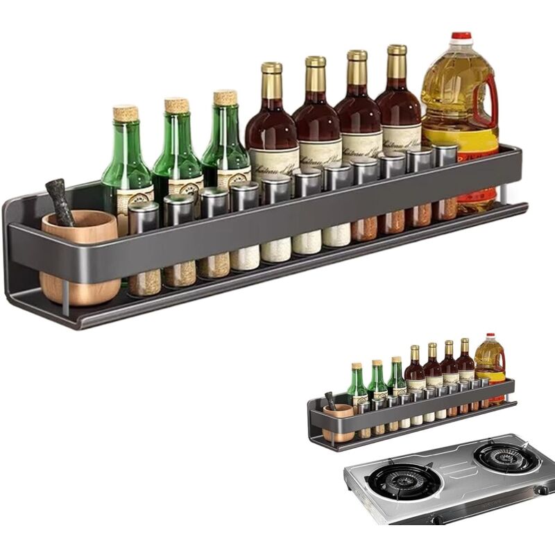 Treetalk - Porte Epice Mural Étagère à Épices de Cuisine 50CM Support Organisateur Aluminium, Noir