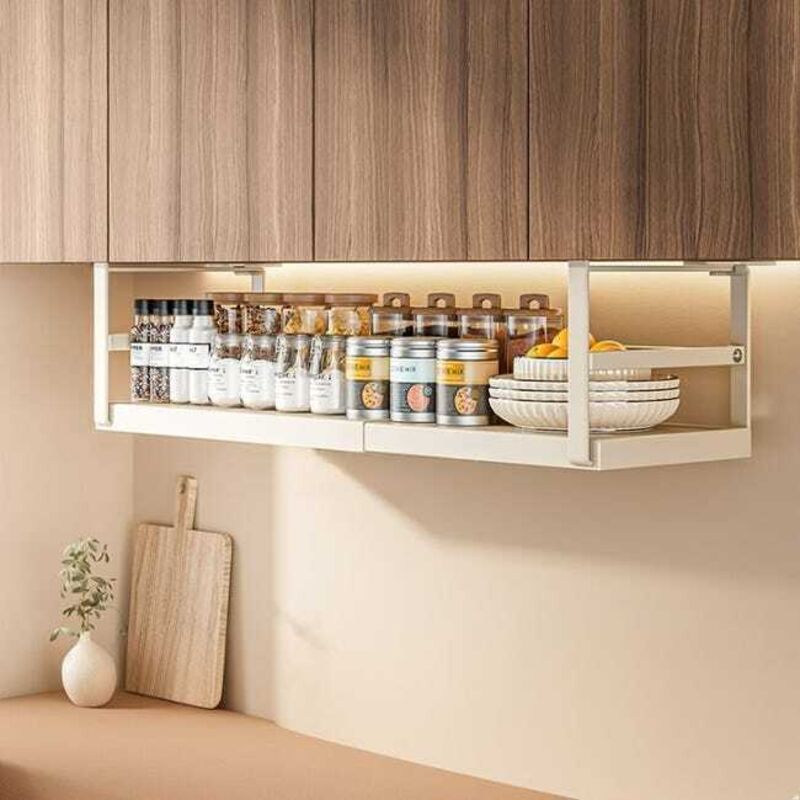 Porte-épices mural rétractable en acier inoxydable, support de rangement facile à installer et polyvalent, rétractable blanc 27-452218.7 cm