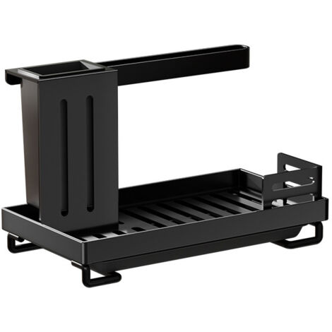 Porte-éponge 3 en 1 pour évier de cuisine, noir,