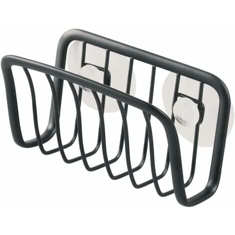 Porte-éponge avec ventouses (Noir), petit organiseur d'évier en métal pour éponge et grattoir à casseroles, aide pratique pour l'organisation de la cuisine