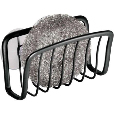 Porte-éponge avec ventouses, petit organiseur d'évier en métal pour éponge et grattoir à casseroles, aide pratique pour l'organisation de la cuisine, noir mat