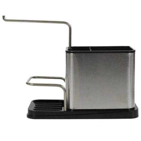 Porte Éponge & Brosse "inox" 22cm Argent & Noir