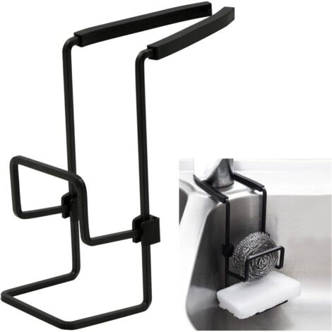 Porte éponge Cuisine Suspendu Organisateur - évier Métallique étanche Support Pas Perçage Nécessaire Evier Rangement pour éponge Savon Brosse Stockage Vidange éponges Torchons, Noir