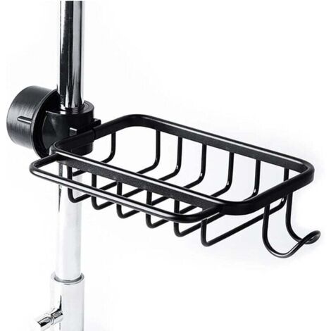 Porte-Éponge De Robinet Avec Crochet, Panier En Aluminium, Support De Rangement Pour L\'Évier De Cuisine, Support De Douche, ÉtagèRe Pour Savon Ou Shampoing (Noir-Améliorée)
