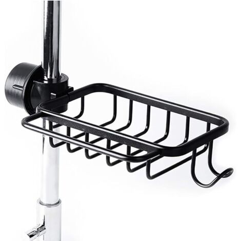 Porte-Éponge De Robinet Avec Crochet, Panier En Aluminium, Support De Rangement Pour L'Évier De Cuisine, Support De Douche, ÉtagèRe Pour Savon Ou Shampoing (Noir-Améliorée)