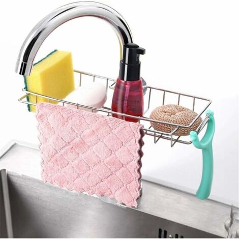 Porte-Éponge de Robinet de Cuisine en Acier Inoxydable Pour Savon / Éponges / Chiffon / Shampooing / Gel Douche, Étagère Pour Savon, Éponge De Salle De Bain, Sans Perçage