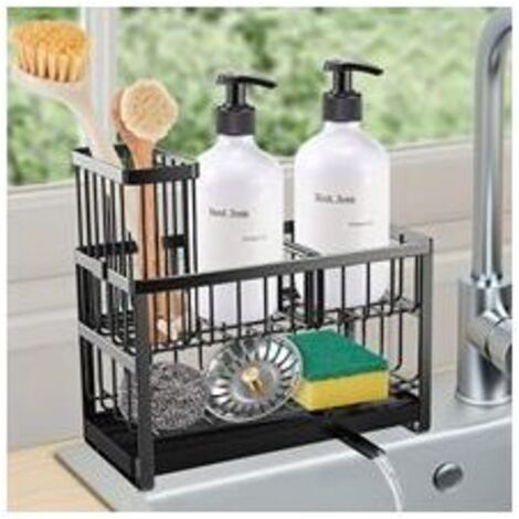 Porte-éponge d'évier de cuisine, boîte de rangement, porte-brosse à vaisselle à 2 niveaux, support d'évier en acier inoxydable,