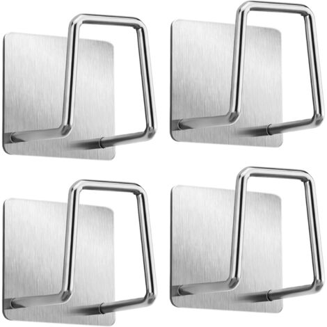 Porte-éponge en acier inoxydable 304 Crochet éponge pour couverts, adhésif - Accessoires pour évier - Crochet adhésif, rangement pour cuisine et salle de bain (lot de 4, argent)