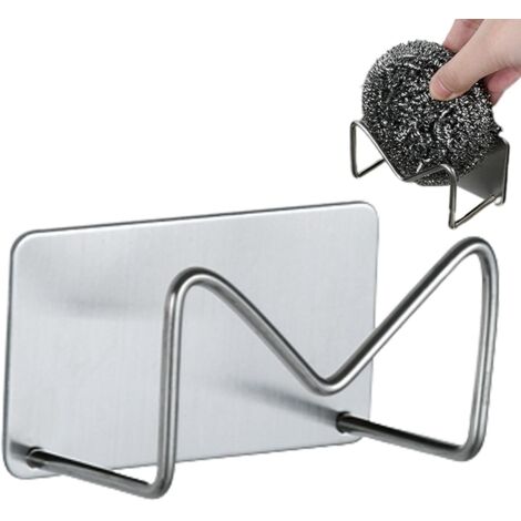 Porte-éponge en acier inoxydable, organisateur de cuisine adhésif pour ranger éponges et torchons, organisateur mural compact pour