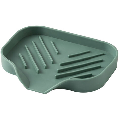 Porte-éponge en silicone gris vert 12,5 x 10 x 1,7 cm 1 bac de rangement pour évier brosse à savon adapté à la cuisine et à la salle de bain