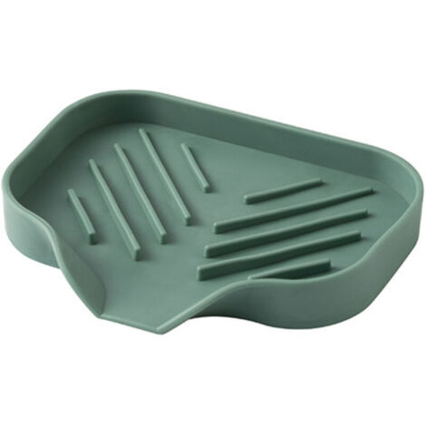 Porte-éponge en silicone gris vert 12,5 x 10 x 1,7 cm 1 bac de rangement pour évier brosse à savon adapté à la cuisine et à la salle de bain