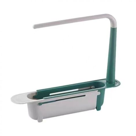 Porte Eponge Evier Cuisine 32-45CM Évolutif Support Eponge Evier Cuisine Réglable Organisateur Evier Creuse Inférieure Range Eponge Evier Porte Éponge pour Placer Chiffons, Éponges (Vert)