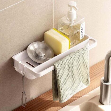 Porte Eponge Evier Cuisine, Auto-adhésif Étagère Rangement en ABS pour Savons, Rangement Eponge Cuisine,