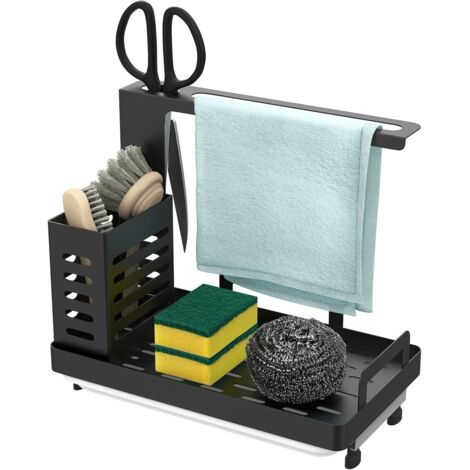 Porte Eponge Evier Cuisine Fixé au Mur et Debout Support Brosse Éponge Organiseur Cuisine en Acier Inoxydable Rangement Evier Cuisine pour Liquide Vaisselle, éponge, Brosse, Torchons