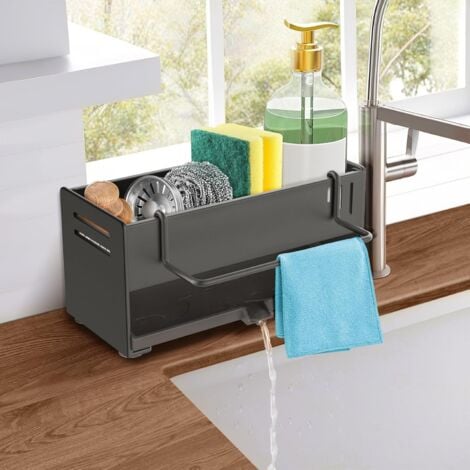 Porte Eponge Evier Cuisine, Organisateur Evier Cuisine, Acier au Carbone Porte éponge, Rangement Eponge Cuisine Porte Éponge Évier avec Plateau D'égouttage Amovible