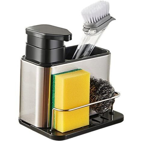 Porte Eponge Evier Cuisine, Organisateur Evier Cuisine en Acier Inoxydable, Distributeur Liquide Vaisselle Porte Eponge, Support Eponge Evier Cuisine, Distributeur Savon Cuisine