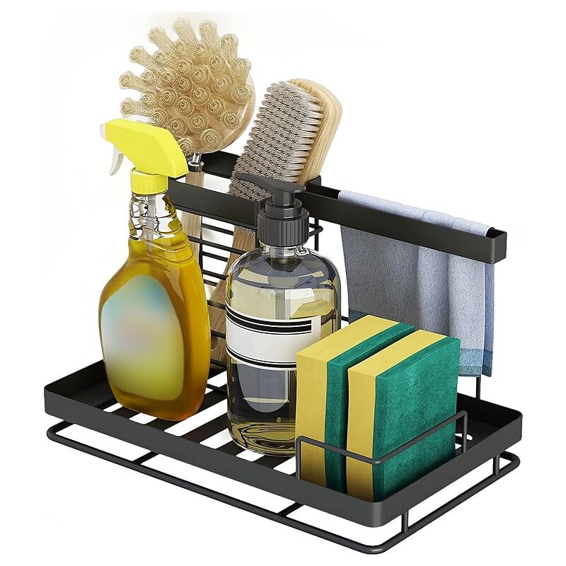 Porte Eponge Evier Cuisine, Rangement Évier Cuisine Support Brosse Éponge Organisateur avec Plateau Drainage, Stockage Liquide Vaisselle, éponge,