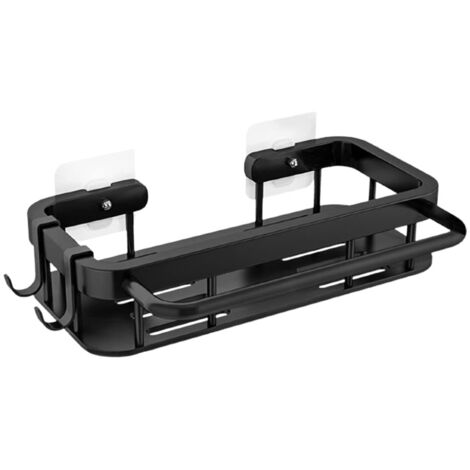 Porte Eponge Evier en Acier Inoxydable Auto Adhésif Étagère Rangement Organisateur Evier Support Eponge Noir avec Crochets et Étagère à Serviettes Salle de Bain