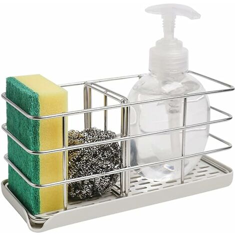 Porte-éponge pour évier de cuisine, organisateur d'évier de cuisine en acier inoxydable évier plateau égouttoir suspendu panneau réglable brosse évier porte-savon pour comptoir ou bâton mural
