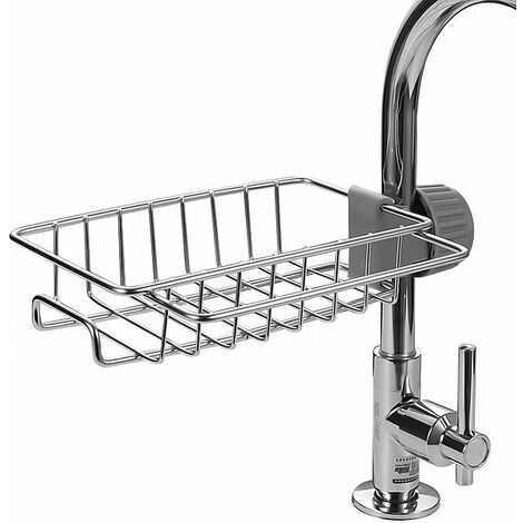 Porte-éponge pour évier de cuisine, porte-éponge sur robinet évier de cuisine, étagère de drainage de robinet, suspension amovible en acier inoxydable