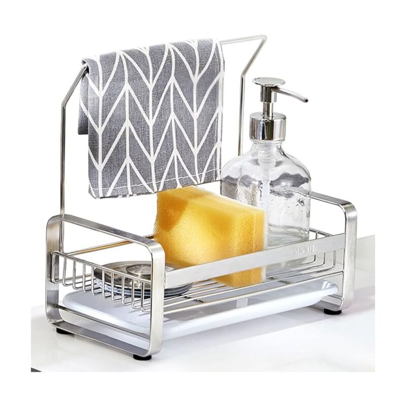 Groofoo - Ineasicer Porte Eponge d'Evier Inoxydable avec Porte-Serviettes,Panneau Amovible pour Ranger Brosses à Vaisselle,éponges à Vaisselle et