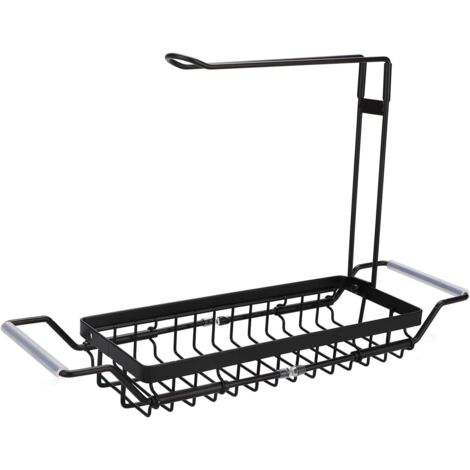 Porte-éponge Télescopique en Acier Inoxydable pour évier sur évier avec Porte-serviettes en Torchon Organisateur D'évier de Cuisine Extensible, étendoir pour évier de Cuisine(noir)