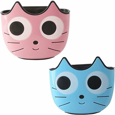 Porte-éponge,Panier d'évier à Suspendre, Suspendus Paniers Égouttoir Rack Panier Suspendu Organisateur D'évier en Plastique Motif Chat de Dessin animé pour Cuisine Salle de Bain (Bleu Rose)
