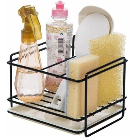 SOLEIL Porte éponges cuisine rangement d'évier support d'éponge en le fer panier porte-ustensiles chiffon de nettoyage et pinceaux support pour liquide vaisselle range-savon