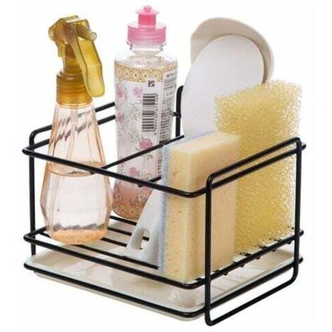 Porte éponges cuisine rangement d'évier support d'éponge en le fer panier porte-ustensiles chiffon de nettoyage et pinceaux support pour liquide vaisselle range-savon noir-Fei Yu