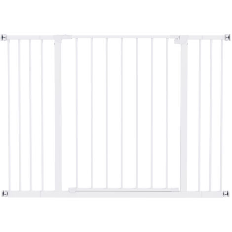 Porte escalier extension 10/15 cm sans perçage largeurs 76-82/86-97/101-107 cm ouverture une main acier blanc