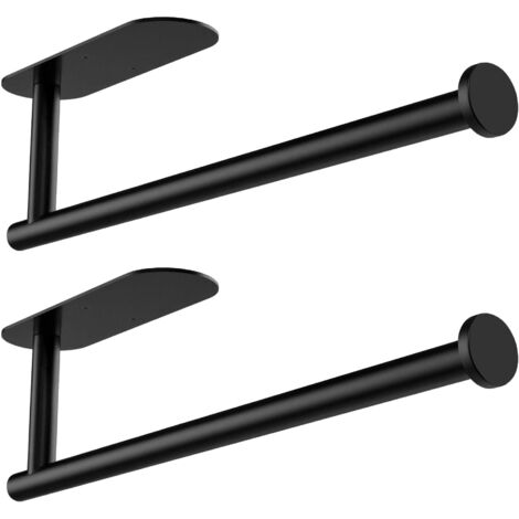Porte Essuie Tout Auto-adhésif, Supports pour Papier Essuie-Tout Mural, Porte Sopalin Porte Rouleau Papier Cuisine Acier Inoxydable(Noir, 2 Pièces)