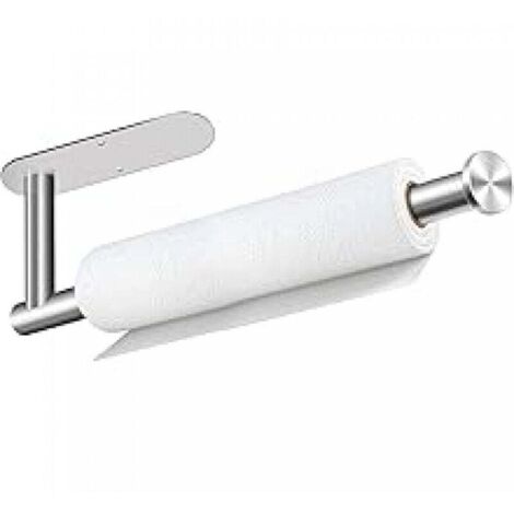 Porte-essuie-tout, autocollant ou sans perçage, à fixer sous un placard, support mural en acier inoxydable argenté pour cuisine, salle de bain, évier, garde-manger