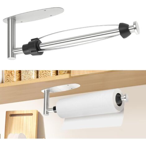 Porte-essuie-tout mural auto-adhésif en acier inoxydable avec fermeture amortie, convient aux cuisines, salles de bains et placards, couleur argent.